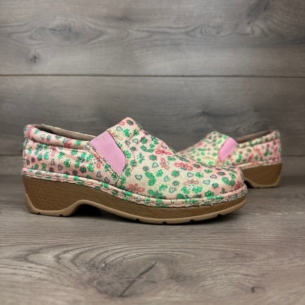 KLOGS Slip On Shoes Women's 8M Brown Floral Print Comfort Cushion Clogs Slip Res